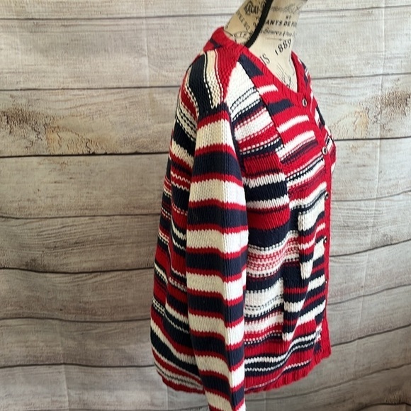 Mark Fore Strike Hand Knit Cardigan Sweater Americana Stripes Cotton Blend XL - Picture 5 of 9